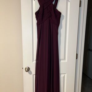 Bill Levkoff Wine Halter Chiffon Bridesmaid Maxi Dress